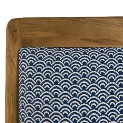 Fauteuil Teck assise tissu coton bleu motifs traditionnels vagues Seigaiha 61x63x81cm DIKA