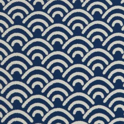 Fauteuil Teck assise tissu coton bleu motifs traditionnels vagues Seigaiha 61x63x81cm DIKA