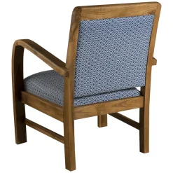 Fauteuil Teck assise tissu coton bleu motifs traditionnels vagues Seigaiha 61x63x81cm DIKA