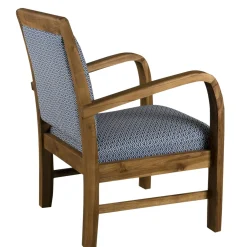 Fauteuil Teck assise tissu coton bleu motifs traditionnels vagues Seigaiha 61x63x81cm DIKA