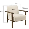 Fauteuil tissu bouclette écru accoudoirs bois TIM