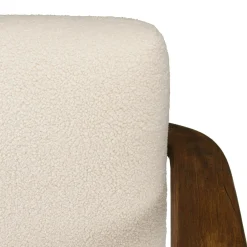 Fauteuil tissu bouclette écru accoudoirs bois TIM