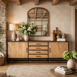 Grand buffet salon bois clair style campagne chic RIVANO