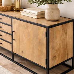 Grand buffet salon bois clair style campagne chic RIVANO