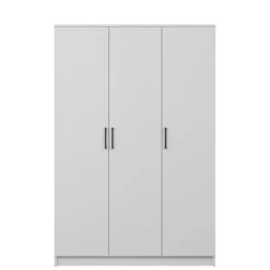 Grande armoire penderie blanche 3 portes 5 étagères BYRON