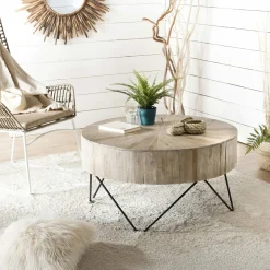 Grande table basse teck forme ronde D90 JAIPUR
