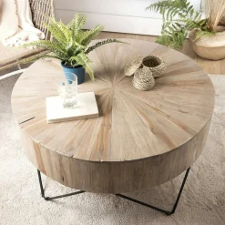 Grande table basse teck forme ronde D90 JAIPUR