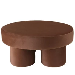 Grand pouf forme en tissu effet velours marron COLOMBUS