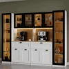 Grand vaisselier de cuisine à LED 10 portes décor blanc et noir AURA