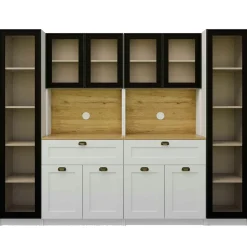 Grand vaisselier de cuisine à LED 10 portes décor blanc et noir AURA