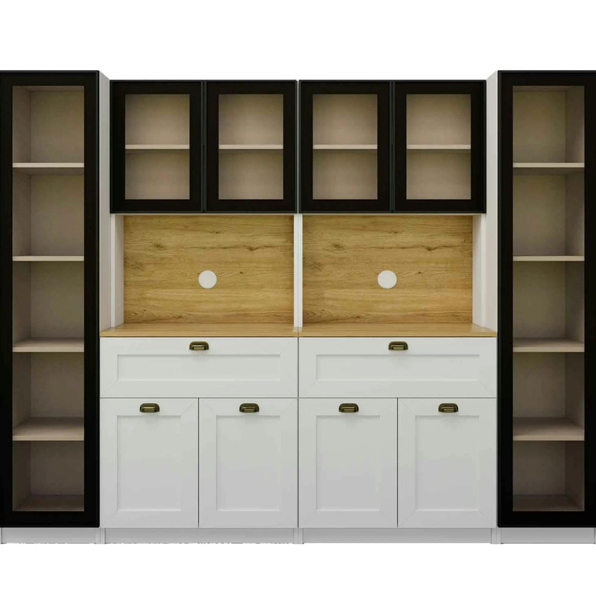 Grand vaisselier de cuisine à LED 10 portes décor blanc et noir AURA