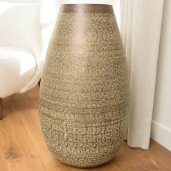 Grand vase antique doré motifs beiges H71 cm NADOR