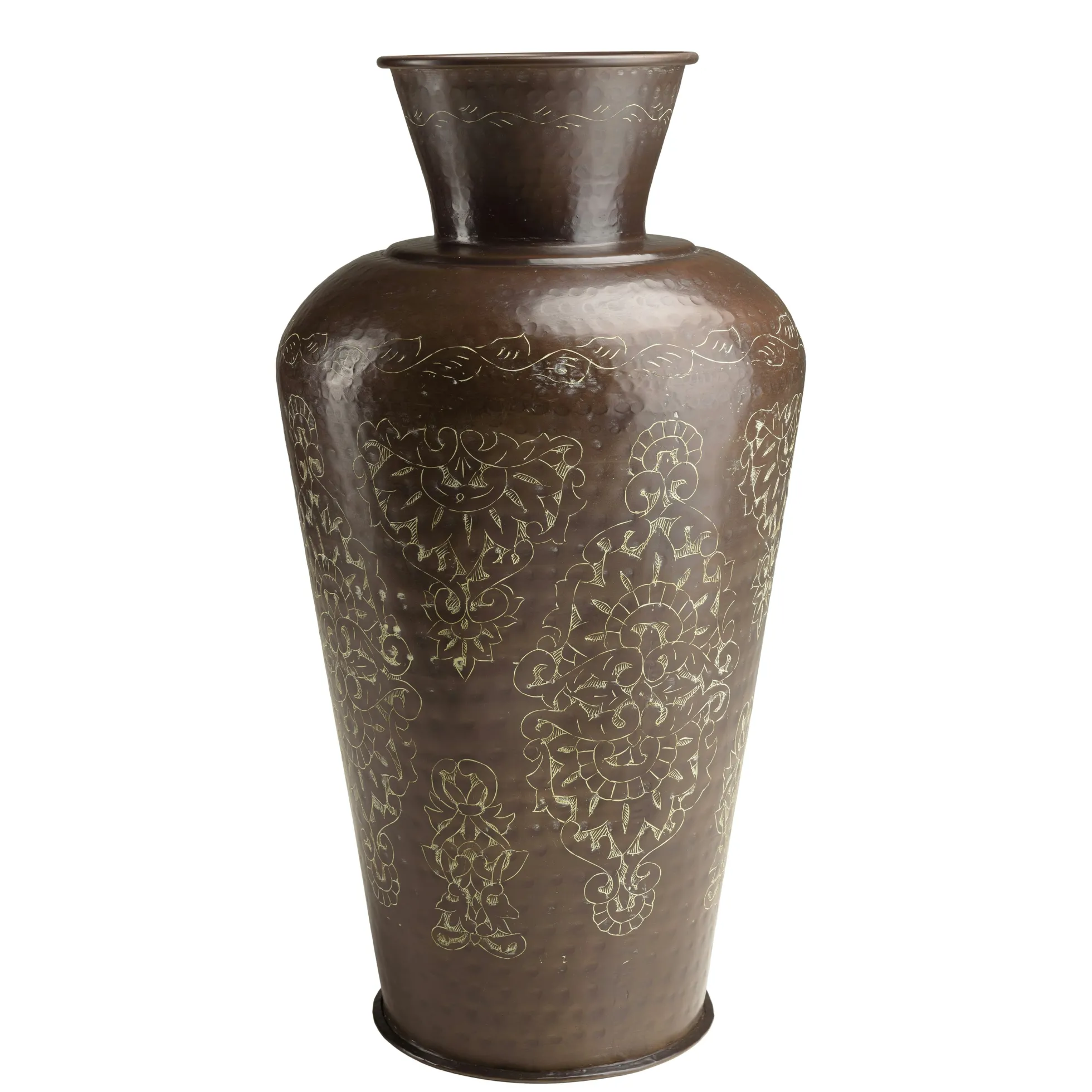 Grand vase brun patiné motifs orientaux dorés H70 cm NADOR
