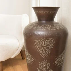 Grand vase oriental couleur cuivre foncé patiné motifs dorés H85,5 cm NADOR