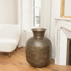 Grand vase rond couleur laiton/noir effet antique H78 cm NADOR