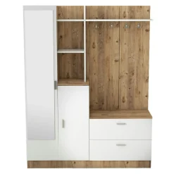 Grand vestiaire d’entrée décor blanc et bois 1 miroir JENA