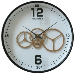 Horloge engrenages or fond blanc