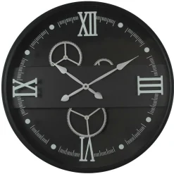 Horloge murale noire et argent avec chiffres romains