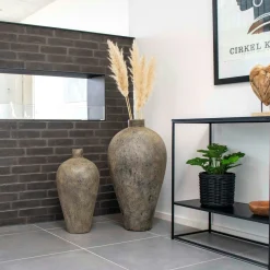 Jarre décorative en terre cuite marron effet vieilli H 60 cm