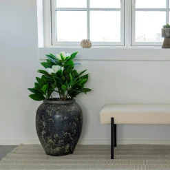 Jarre décorative en terre cuite grise effet vieilli H 49 cm