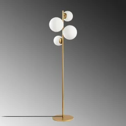 Lampadaire art déco doré, 4 globes verre dépoli SIERRE