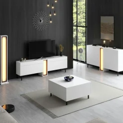 Lampadaire colonne LED blanc design à télécommande AURA