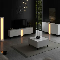 Lampadaire colonne LED blanc design à télécommande AURA