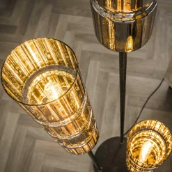 Lampadaire design en verre chromé, 3 abat-jour cylindriques RALF