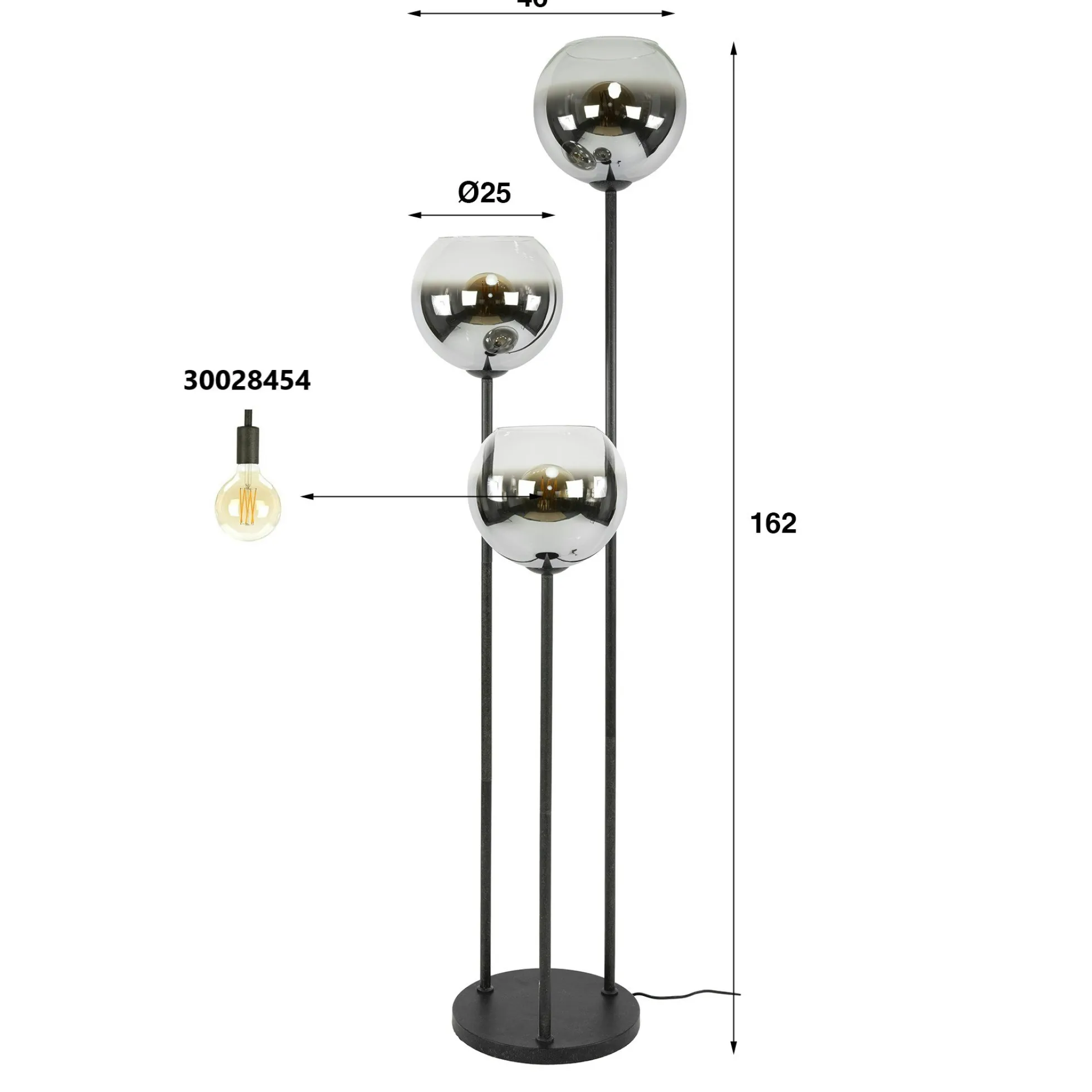 Lampadaire design en verre fumé 3 tiges RALF
