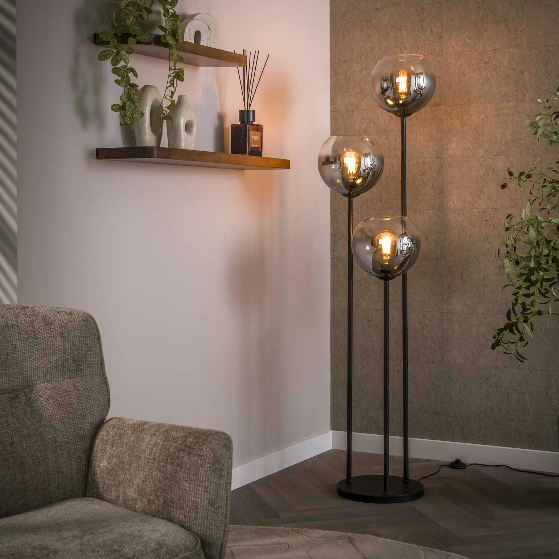 Lampadaire design en verre fumé 3 tiges RALF