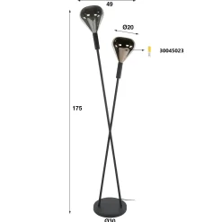 Lampadaire design tiges croisées, 2 abat-jour gouttes NIAGARA