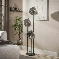 Lampadaire design verre chromé 3 blocs NIAGARA