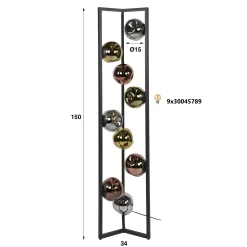 Lampadaire design verre métal 9 globes tricolores NIAGARA
