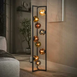 Lampadaire design verre métal 9 globes tricolores NIAGARA