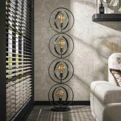 Lampadaire industriel anneaux doubles 4 lampes TRIBECA