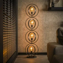 Lampadaire industriel anneaux doubles 4 lampes TRIBECA