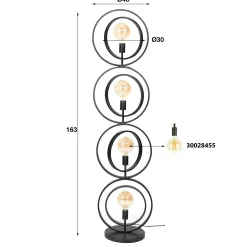 Lampadaire industriel anneaux doubles 4 lampes TRIBECA