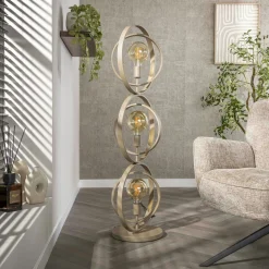 Lampadaire moderne beige mat, 3 anneaux pivotants TRIBECA