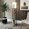 Lampadaire moderne décoratif avec étagères carrées effet bois KILIS