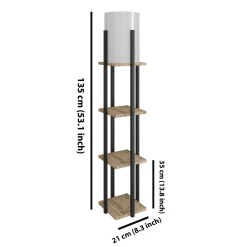 Lampadaire moderne décoratif avec étagères carrées effet bois KILIS