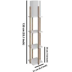 Lampadaire moderne décoratif avec étagères effet bois KILIS