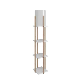 Lampadaire moderne décoratif avec étagères effet bois KILIS