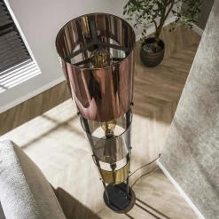 Lampadaire moderne tricolore, 3 abat-jour en verre NIAGARA