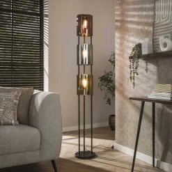 Lampadaire moderne tricolore, 3 abat-jour en verre NIAGARA