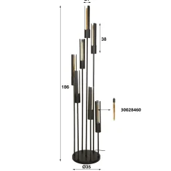 Lampadaire noir avec 7 abat-jour forme tube RALF