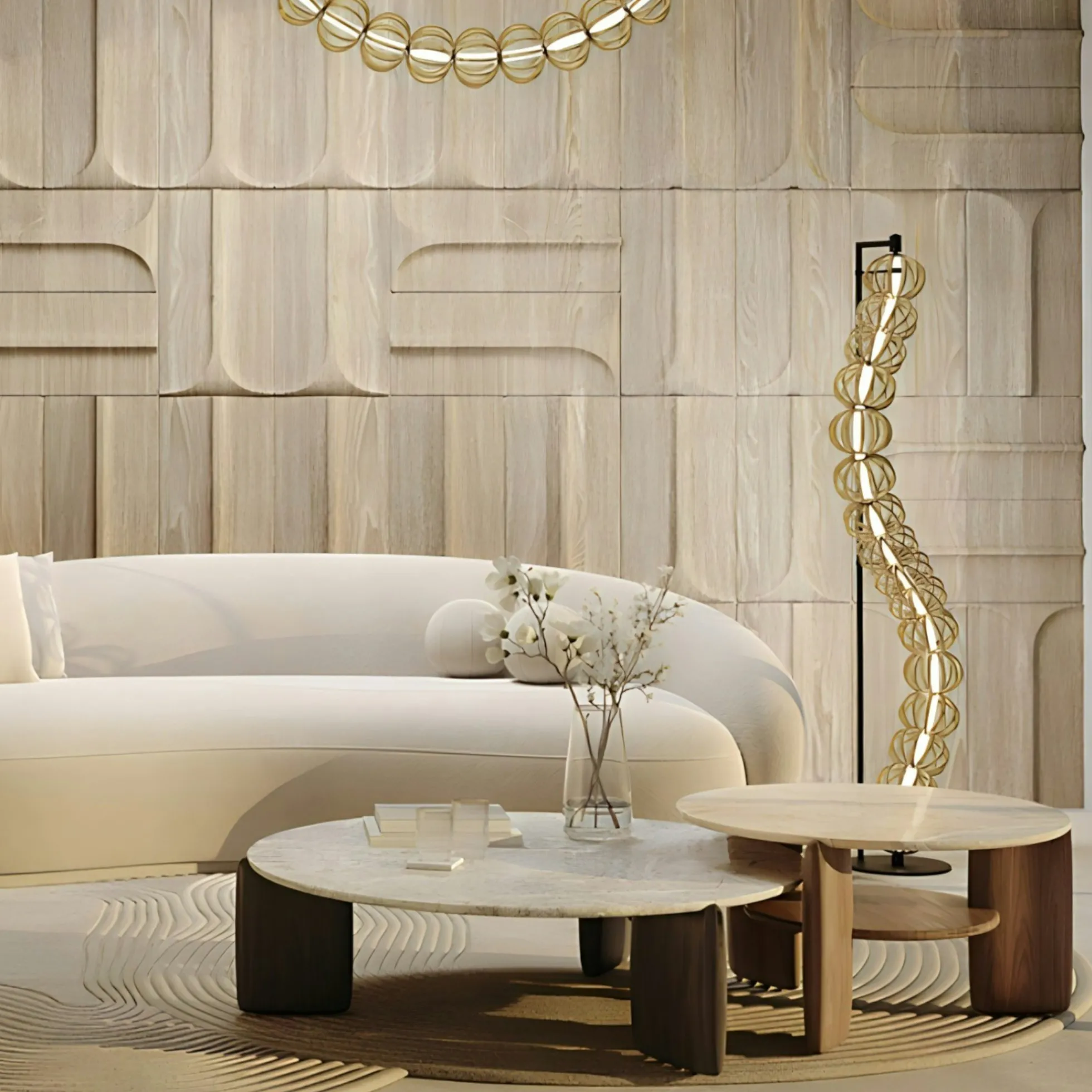 Lampadaire salon design – guirlande métal doré EDEN