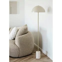 Lampadaire salon design marbre beige et métal doré KARS