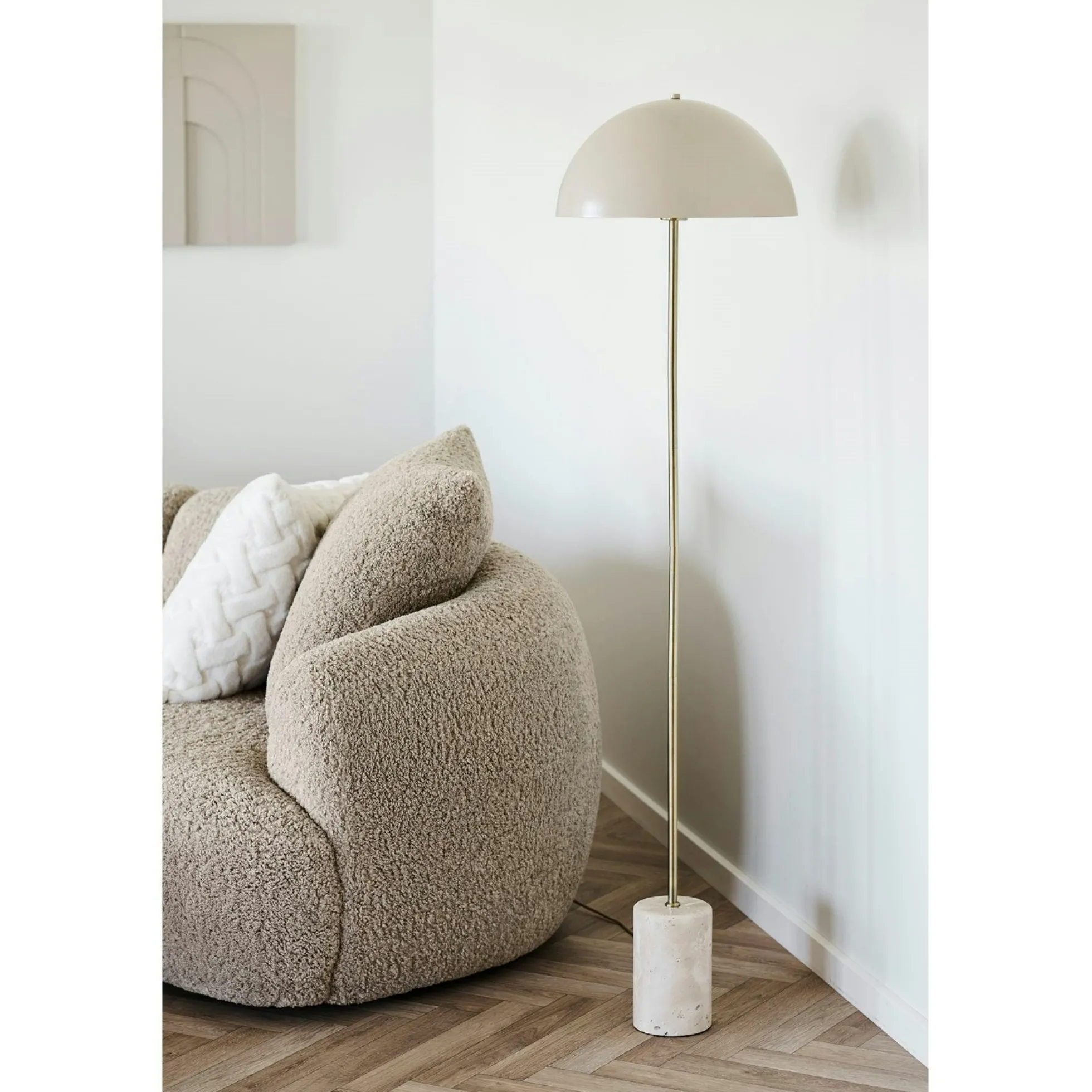 Lampadaire salon design marbre beige et métal doré KARS
