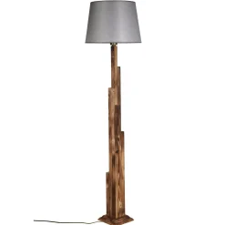 Lampadaire salon en bois sculpté abat-jour gris ANZIO
