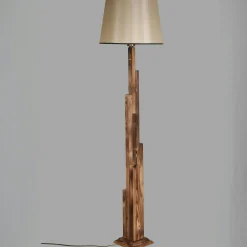Lampadaire salon en bois sculpté abat-jour beige ANZIO